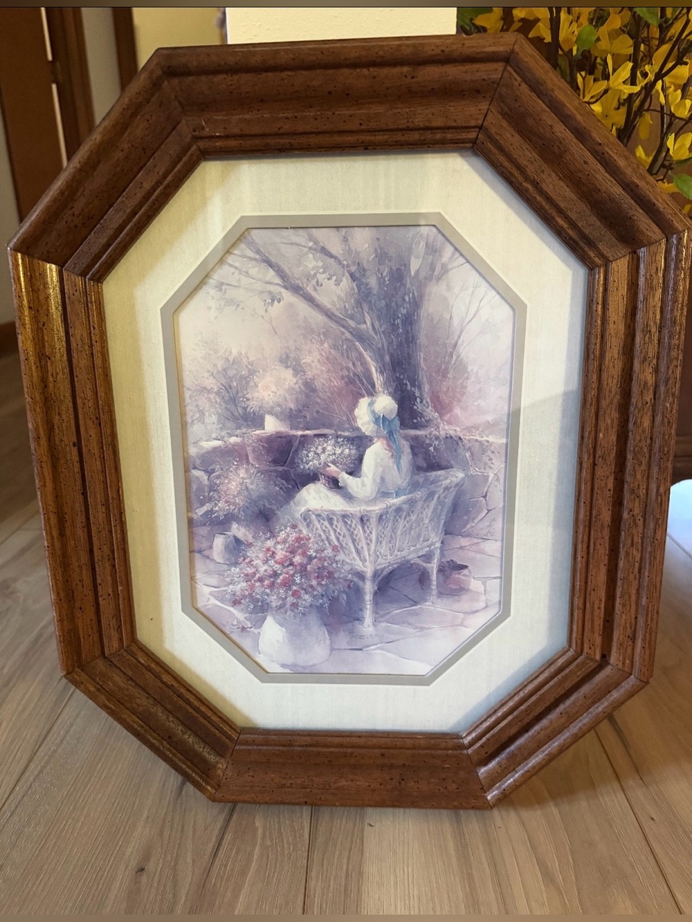 Vintage HOMCO B. Torkland “Lady with Bonnet in Wicker Chair” 1980s Wall Art